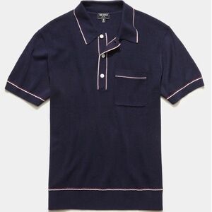 TODD SNYDER ITALIAN COTTON SILK TIPPED RIVIERA SWEATER POLO IN NAVY M EUC